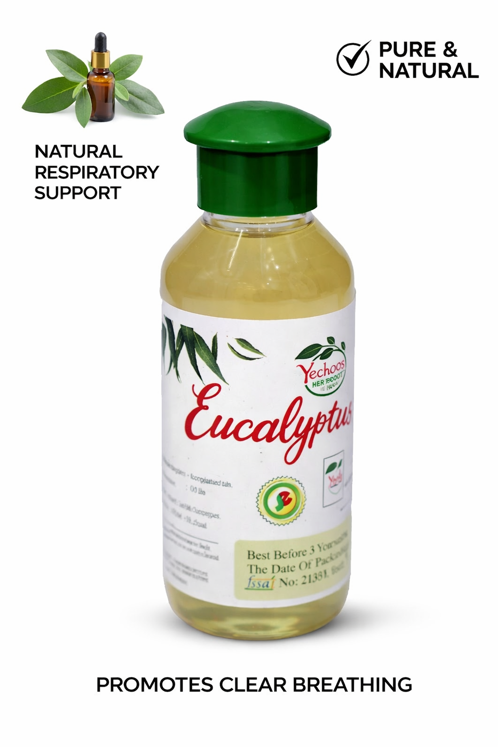 Yechoos Herbals Eucalyptus Oil – Pure Natural Oil for Cold, Congestion & Aromatherapy